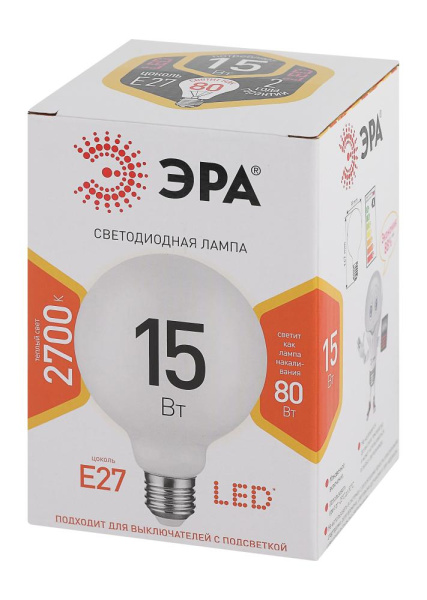 Лампочка светодиодная ЭРА STD LED G95-15W-2700K-E27 E27 / Е27 15Вт шар теплый белый свет