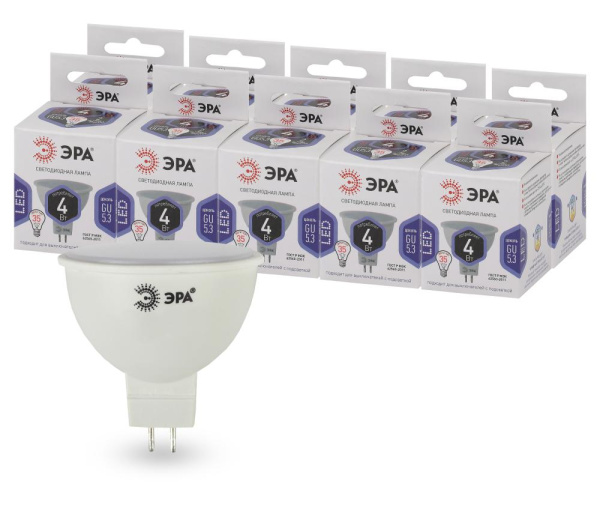 Лампочка светодиодная ЭРА STD LED MR16-4W-860-GU5.3 GU5.3 4Вт софит холодный дневной свет