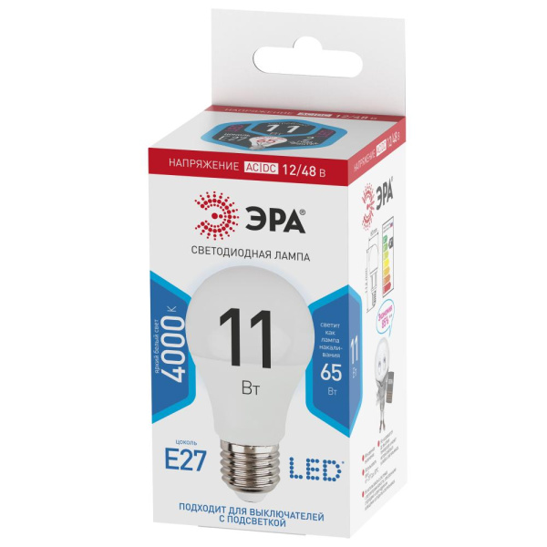 Лампочка светодиодная ЭРА STD LED A60-11W-12/48V-840-E27 E27 / Е27 11Вт груша нейтральный белый свет
