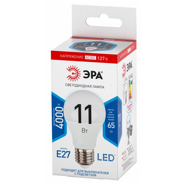 Лампочка светодиодная ЭРА STD LED A60-11W-127V-840-E27 E27 / Е27 11Вт груша нейтральный белый свет