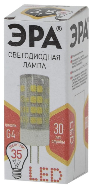 Лампочка светодиодная ЭРА STD LED JC-3,5W-220V-CER-827-G G4 3,5Вт керамика капсула теплый белый свет