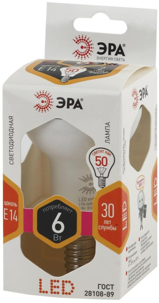 Лампочка светодиодная ЭРА STD LED R50-6W-827-E14 Е14 / Е14 6Вт рефлектор теплый белый свет