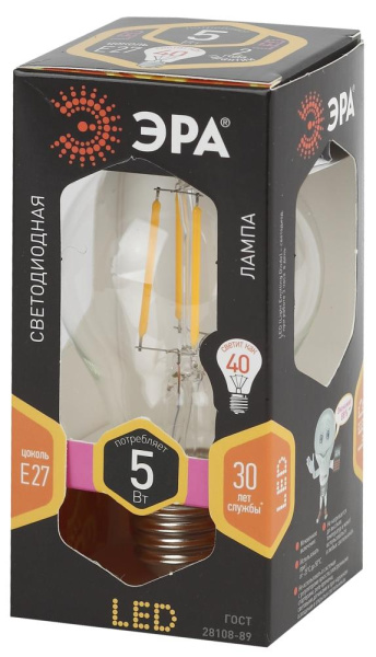 Лампочка светодиодная ЭРА F-LED A60-5W-827-E27 Е27 / Е27 5Вт филамент груша теплый белый свет
