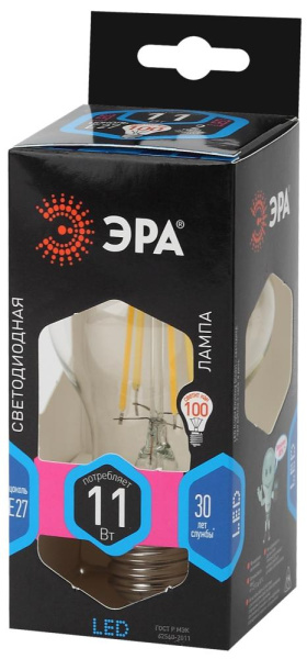 Лампочка светодиодная ЭРА F-LED A60-11W-840-E27 Е27 / Е27 11Вт филамент груша нейтральный белый свет