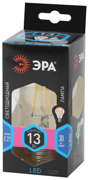 Лампочка светодиодная ЭРА F-LED A60-13W-840-E27 Е27 / Е27 13Вт филамент груша нейтральный белый свет