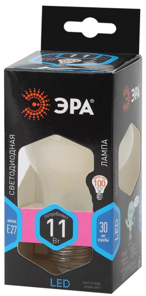 Лампочка светодиодная ЭРА F-LED A60-11W-840-E27 frost Е27 / E27 11Вт филамент груша матовая нейтральный белый свет