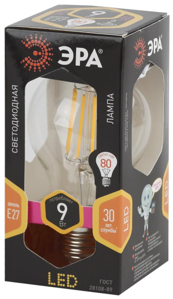 Лампочка светодиодная ЭРА F-LED A60-9W-827-E27 Е27 / Е27 9 Вт филамент груша теплый белый свет