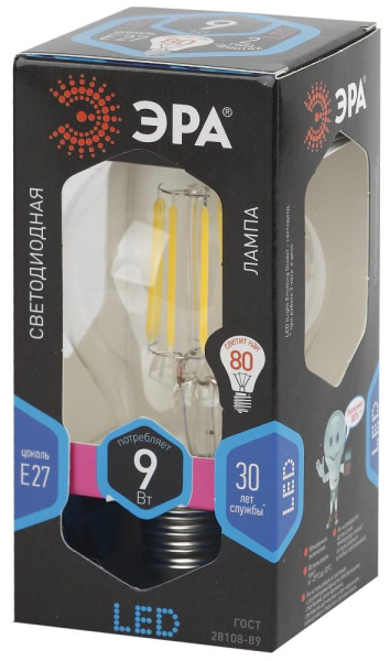 Лампочка светодиодная ЭРА F-LED A60-9W-840-E27 Е27 / Е27 9 Вт филамент груша нейтральный белый свет