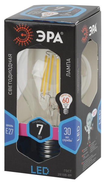 Лампочка светодиодная ЭРА F-LED A60-7W-840-E27 Е27 / Е27 7 Вт филамент груша нейтральный белый свет