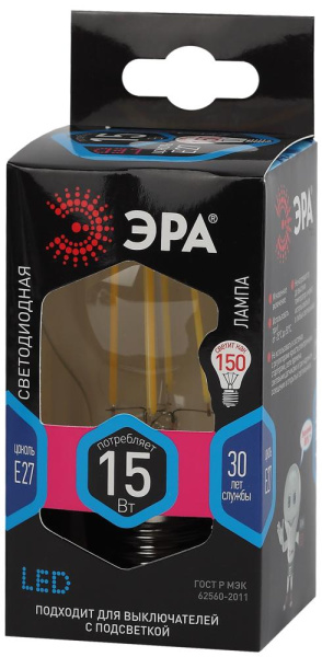 Лампочка светодиодная ЭРА F-LED A60-15W-840-E27 Е27 / Е27 15Вт филамент груша нейтральный белый свет