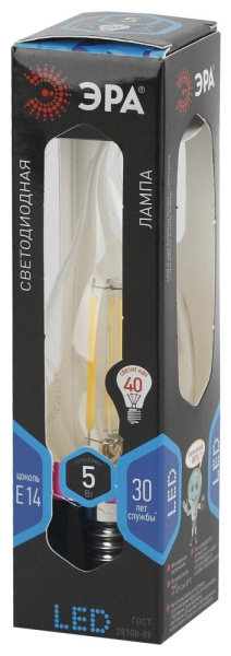 Лампочка светодиодная ЭРА F-LED BXS-5W-840-E14 Е14 / Е14 5Вт филамент свеча на ветру нейтральный белый свет