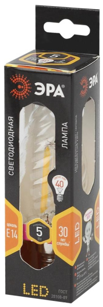 Лампочка светодиодная ЭРА F-LED BTW-5W-827-E14 Е14 / E14 5Вт филамент свеча витая матовая теплый белый свет