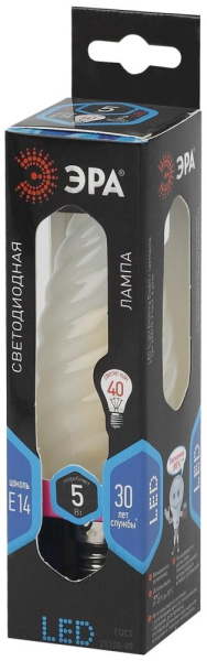 Лампочка светодиодная ЭРА F-LED BTW-5W-840-E14 frost Е14 / Е14 5Вт филамент свеча витая матовая нейтральный свет