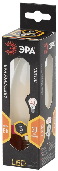 Лампочка светодиодная ЭРА F-LED B35-5W-827-E14 gold Е14 / Е14 5Вт филамент свеча золотистая теплый белый