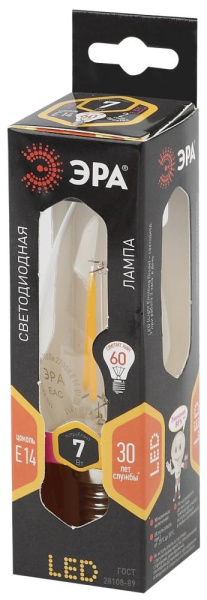 Лампочка светодиодная ЭРА F-LED B35-7W-827-E14 Е14 / Е14 7Вт филамент свеча теплый белый свет