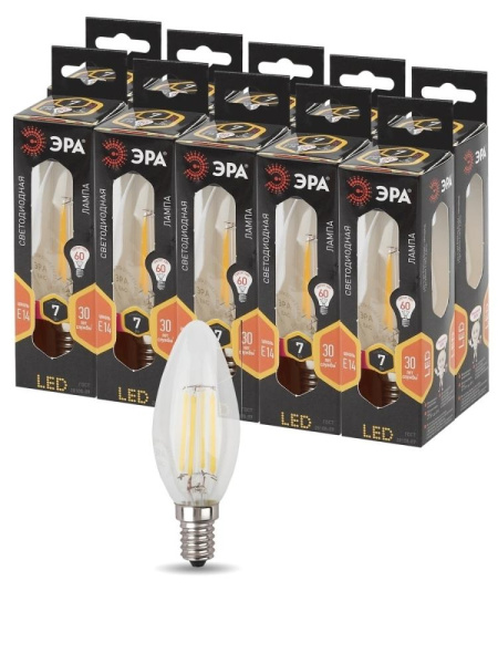 Лампочка светодиодная ЭРА F-LED B35-7W-827-E14 Е14 / Е14 7Вт филамент свеча теплый белый свет