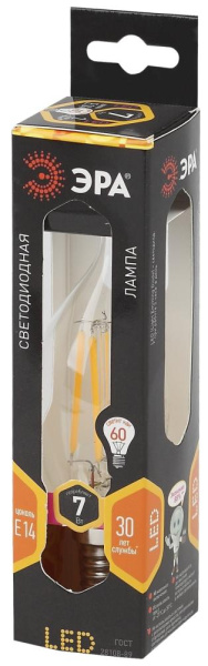 Лампочка светодиодная ЭРА F-LED BXS-7W-827-E14 Е14 / Е14 7Вт филамент свеча на ветру теплый белый свет