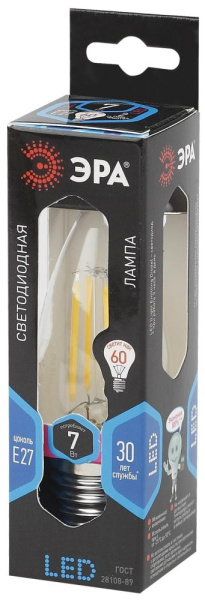 Лампочка светодиодная ЭРА F-LED B35-7W-840-E27 Е27 / Е27 7Вт филамент свеча нейтральный белый свет
