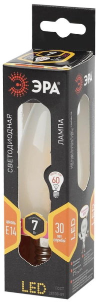 Лампочка светодиодная ЭРА F-LED B35-7W-827-E14 frost Е14 / E14 7Вт филамент свеча матовая теплый белый свет