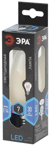 Лампочка светодиодная ЭРА F-LED B35-7W-840-E14 frost Е14 / E14 7Вт филамент свеча матовая нейтральный белый свет