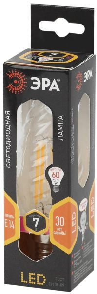Лампочка светодиодная ЭРА F-LED BTW-7W-827-E14 Е14 / Е14 7Вт филамент свеча витая теплый белый свет