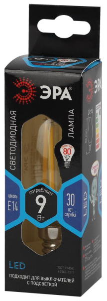 Лампочка светодиодная ЭРА F-LED B35-9w-840-E14 Е14 / Е14 9Вт филамент свеча нейтральный белый свет