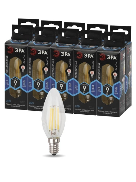Лампочка светодиодная ЭРА F-LED B35-9w-840-E14 Е14 / Е14 9Вт филамент свеча нейтральный белый свет