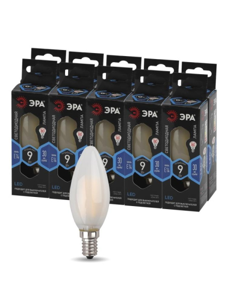 F-LED B35-9W-840-E14 frost  Лампа светодиодная ЭРА F-LED B35-9w-840-E14 frost 9Вт филамент свеча матовая нейтральный белый свет Е14