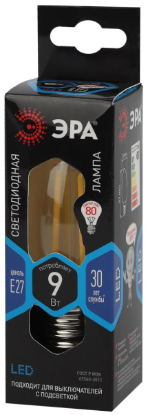 Лампочка светодиодная ЭРА F-LED B35-9w-840-E27 Е27 / Е27 9Вт филамент свеча нейтральный белый свет