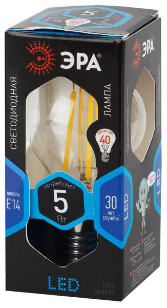 Лампочка светодиодная ЭРА F-LED P45-5W-840-E14 Е14 / Е14 5Вт филамент шар нейтральный белый свет