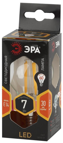 Лампочка светодиодная ЭРА F-LED P45-7W-827-E14 E14 / Е14 7Вт филамент шар теплый белый свет
