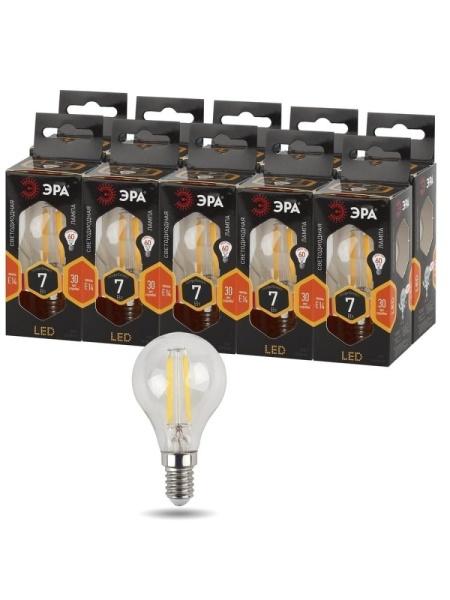 Лампочка светодиодная ЭРА F-LED P45-7W-827-E14 E14 / Е14 7Вт филамент шар теплый белый свет