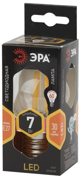 Лампочка светодиодная ЭРА F-LED P45-7W-827-E27 E27 / Е27 7Вт филамент шар теплый белый свет