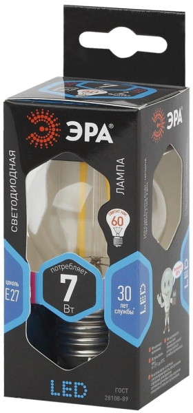 Лампочка светодиодная ЭРА F-LED P45-7W-840-E27 E27 / Е27 7Вт филамент шар нейтральный белый свет