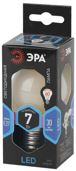 Лампочка светодиодная ЭРА F-LED P45-7W-840-E27 frost E27 / Е27 7Вт филамент шар матовый нейтральный белый свет