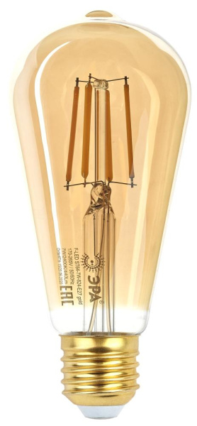 Лампочка светодиодная ЭРА F-LED ST64-7W-824-E27 gold E27 / Е27 7Вт филамент золотистый теплый белый свет