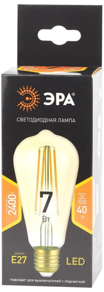 Лампочка светодиодная ЭРА F-LED ST64-7W-824-E27 gold E27 / Е27 7Вт филамент золотистый теплый белый свет