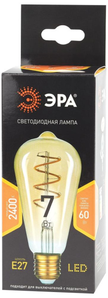 Лампочка светодиодная ЭРА F-LED ST64-7W-824-E27 spiral gold E27 / Е27 7Вт филамент золотистый теплый белый свет