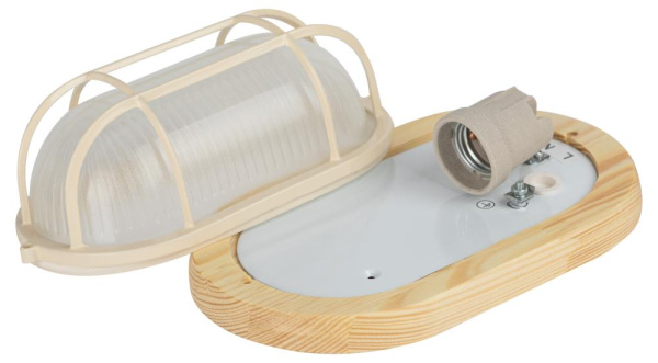 Светильник ЭРА НБО 04-60-012 Кантри дерево/стекло решетка IP54 E27 max 60Вт 232х140 овал клен