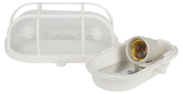 Светильник ЭРА НБП 01-60-002 с решеткой Евро пластик/стекло IP53 E27 max 60Вт 184х115х90 овал белый