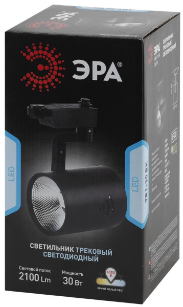 Трековый светильник однофазный ЭРА TR1 - 30 BK светодиодный COB 30Вт 4000Л 2100Лм черный