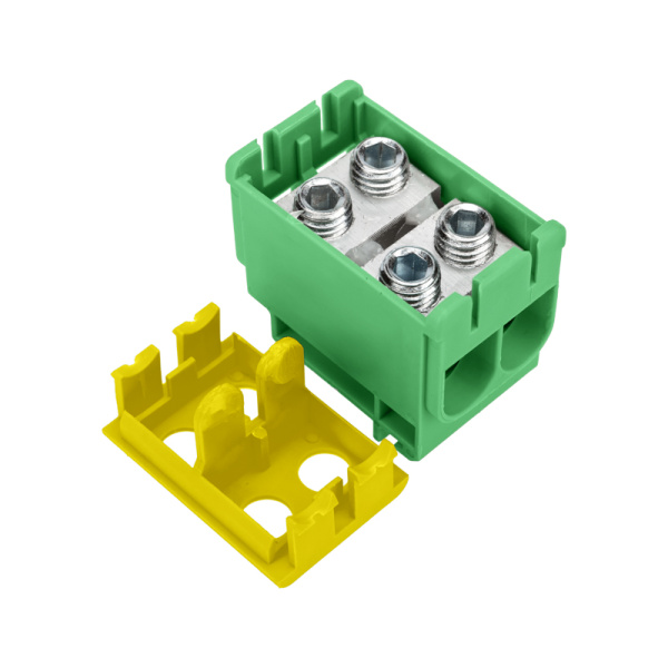 Клемма вводная силовая КВС 6-50мм² 2-рядная желто-зеленая PE распределительная REXANT