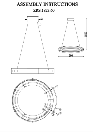Люстра  подвесная ZORTES CRIOLLA ZRS.1823.60, Мощность - 30Вт, Тип лампы: LED, В -1500мм/750мм / Ш - ø600мм