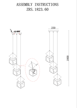 Люстра  подвесная ZORTES ICE CUBE ZRS.1005.03, Мощность - 30Вт , Тип лампы: G9, В -1800мм/650мм / Ш - 250мм