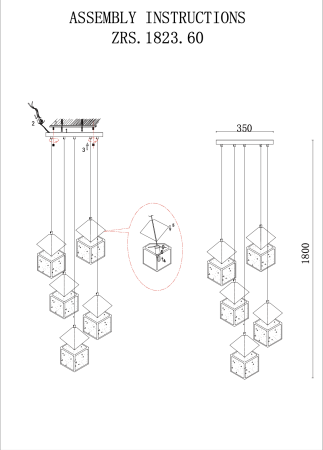 Люстра  подвесная ZORTES ICE CUBE ZRS.1005.05, Мощность - 50Вт , Тип лампы: G9, В -1800мм/650мм / Ш - 350мм