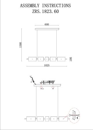 Люстра  подвесная ZORTES LOFT ZRS.1802.100, Мощность - 18Вт, Тип лампы: LED, В -1500мм / Ш - 1025мм / Г - 150мм