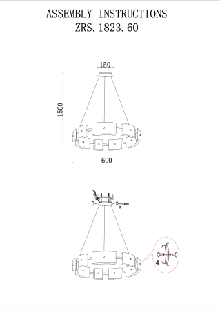 Люстра  подвесная ZORTES LOFT ZRS.1802.60, Мощность - 36Вт, Тип лампы: LED, В -1500мм / Ш - ø600мм / Г - 600мм