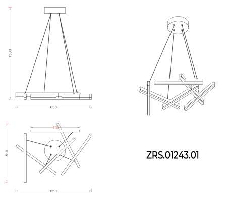 Подвесной Потолочный светильник ZORTES AVEN ZRS.01243.01, Мощность - 50Вт, Тип лампы: LED, В -1500мм/700мм / Ш - 650мм