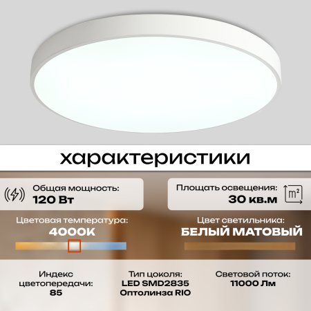 Потолочный светильник Zortes TORTTY ZRS.02564.120, Мощность - 120Вт, Тип лампы:  LED  SMD2835，Оптолинза RIO , В -50мм / Ш - ø780мм