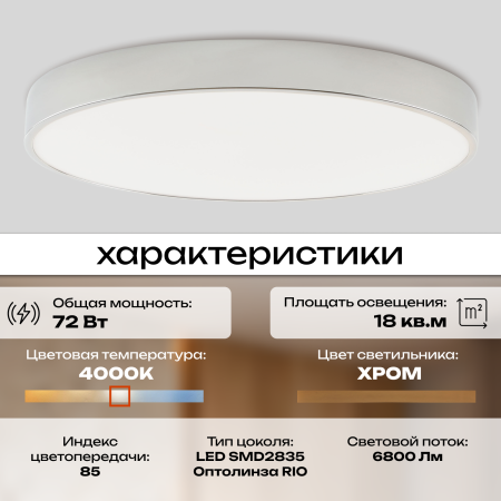Потолочный светильник Zortes TORTTY ZRS.02565.72, Мощность - 72Вт, Тип лампы:  LED  SMD2835，Оптолинза RIO , В -50мм / Ш - Ø500мм